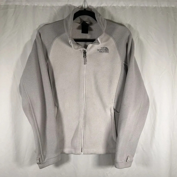 North Face Jacket Women's Medium White Full Zip Fleece Silver Rear Logo - Picture 1 of 10